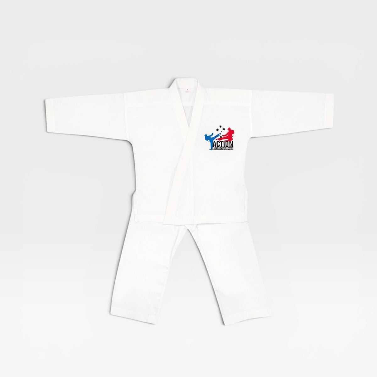 White junior cotton taekwondo uniform with Action Tae Kwon-Do patch