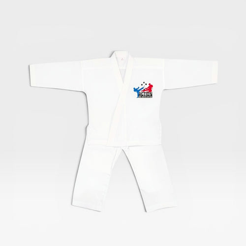 White junior cotton taekwondo uniform with Action Tae Kwon-Do patch