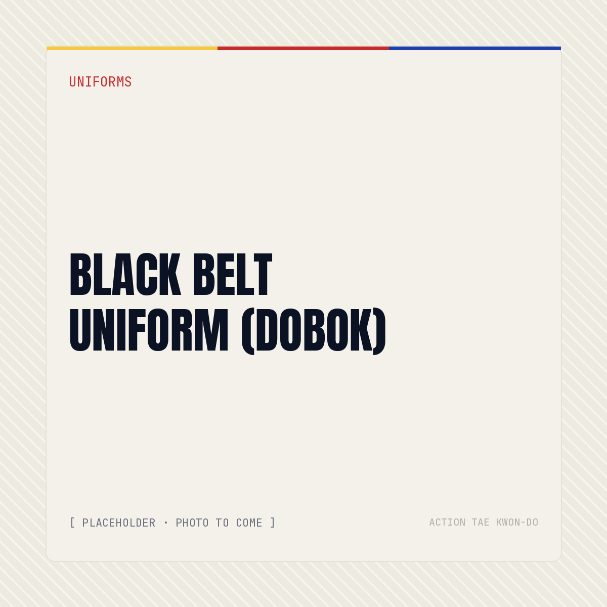 Action Tae Kwon-Do black belt uniform dobok with black trim collar
